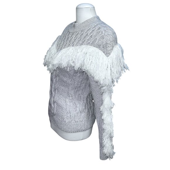 Amur Ulla Fringe Merino Wool Cable Knit Sweater With Fringe Detail Beige Sz Medi - Picture 9 of 15